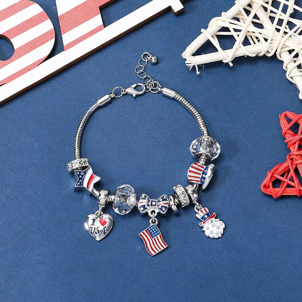 USA Flag 4th of July Bracelet for Women Independence Day Patriotic Jewelry