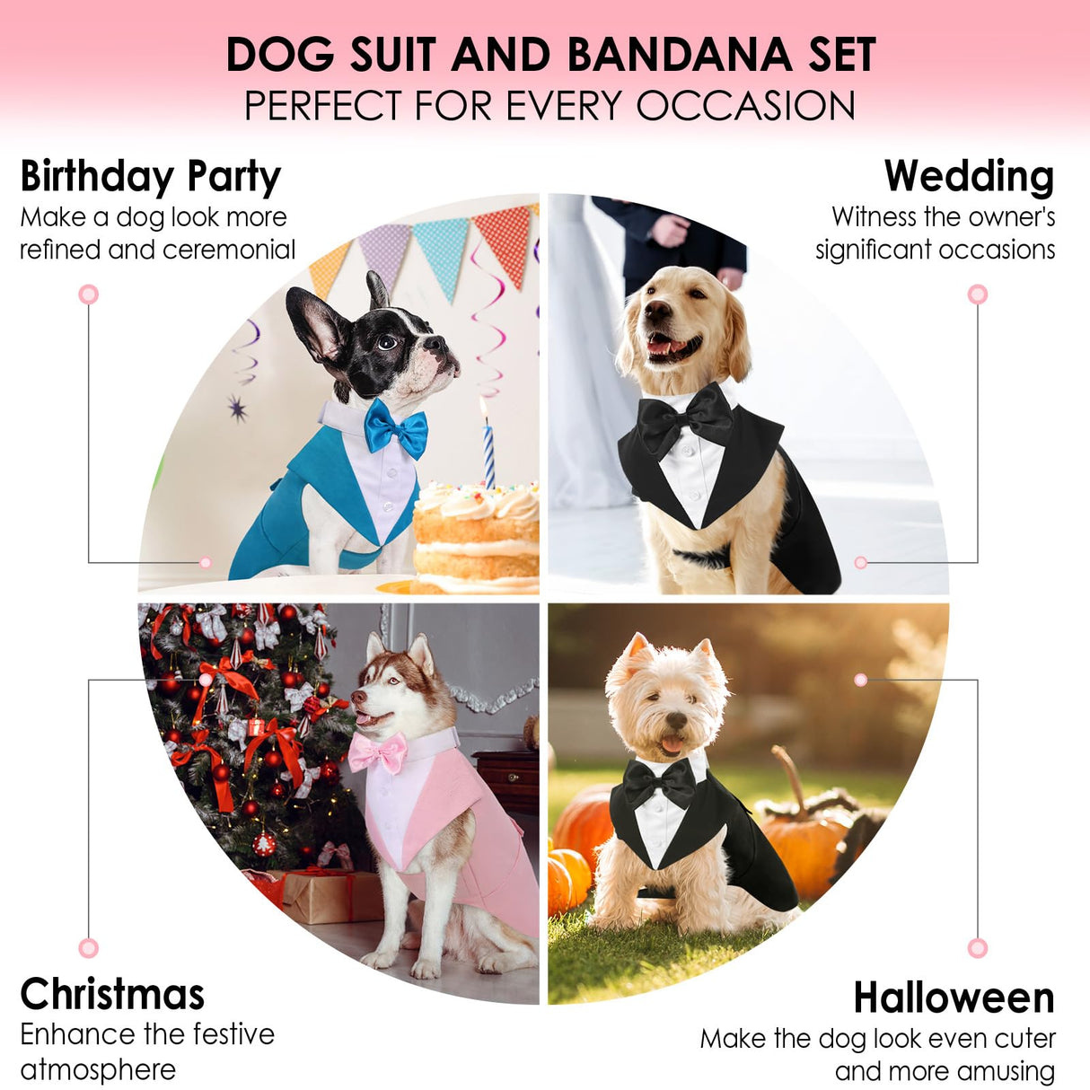 AOFITEE Dog Tuxedo Formal Dog Suit and Bandana Set, Gentle Dogs Wedding Party Suit Bow Tie Shirt, Tuxedo for Small Dogs Costume Outfit with Detachable Bowtie Collar for Christmas Halloween Dress Up