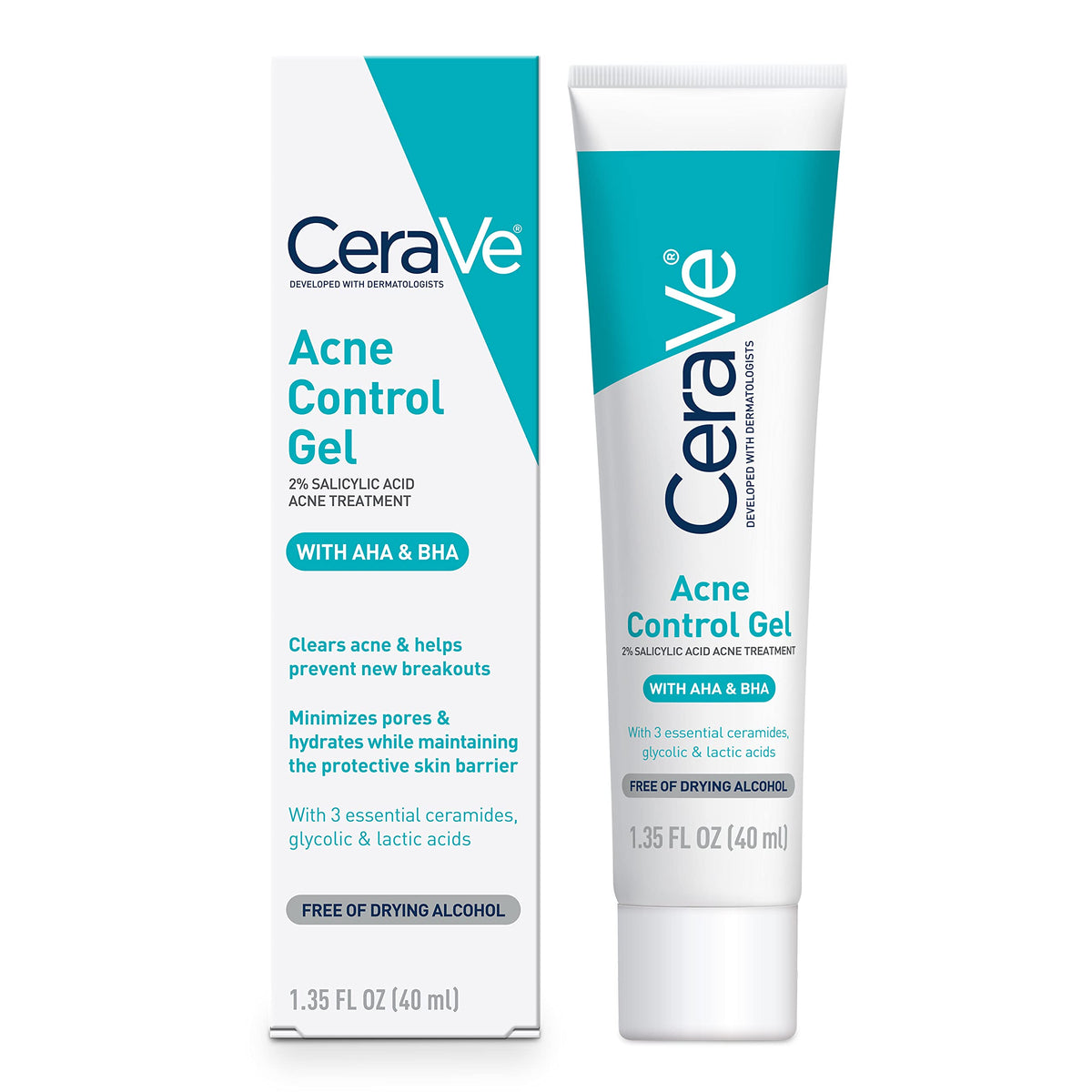 CeraVe Acne Control Gel, Salicylic & Glycolic Acid Face Treatment, 1.35oz