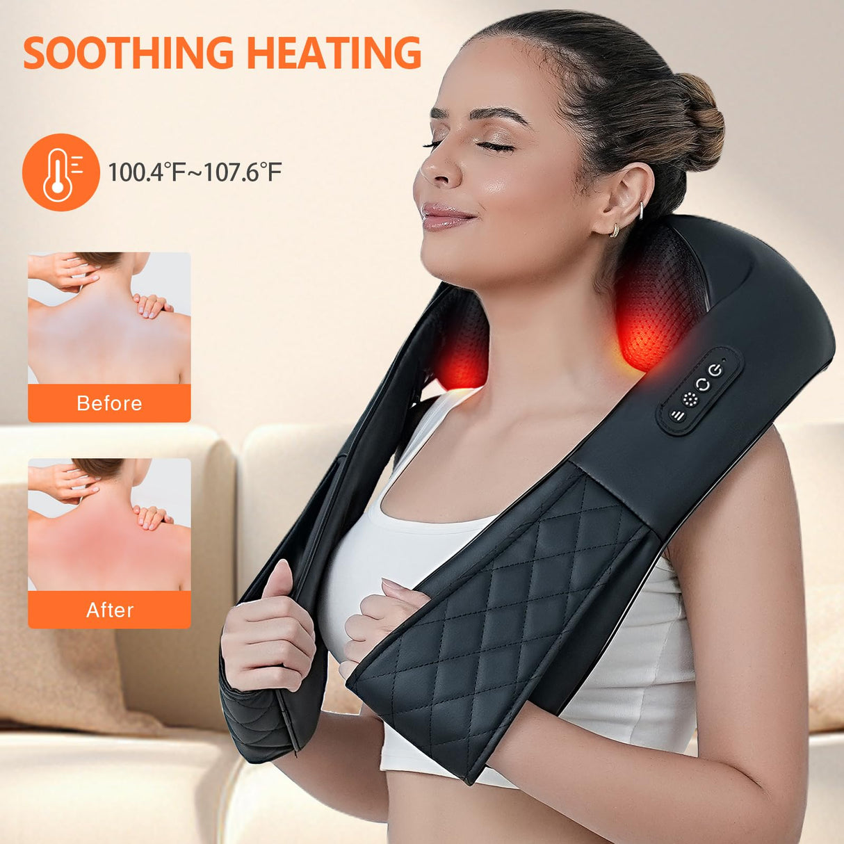 Admbm Rechargeable Neck Massager with Heat Shiatsu Back and Neck Massager Cordless Portable Kneading Shoulder Massage Shawl for Pain Relief Deep Tissue Gifts for Dad Mom Friends