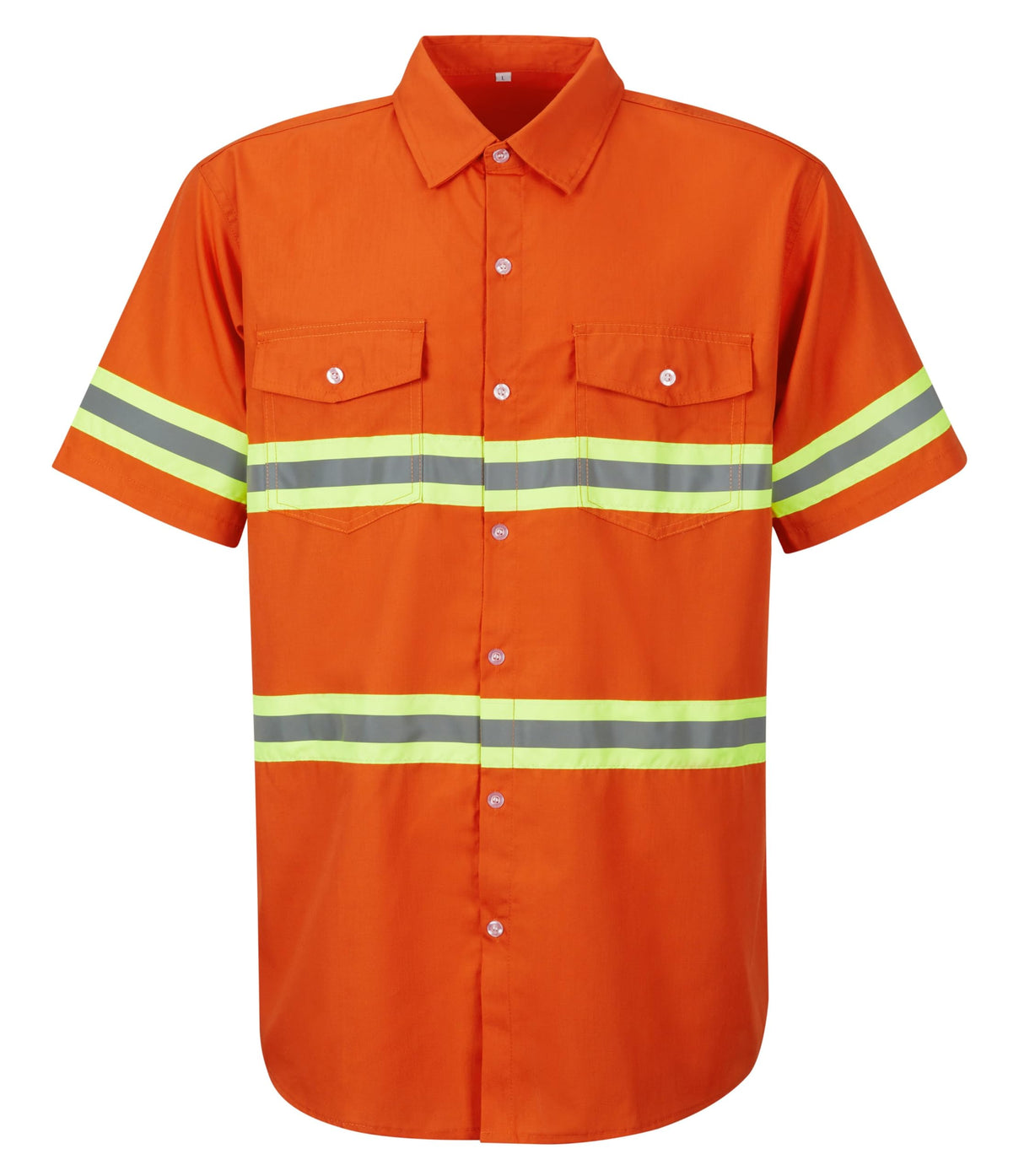 Ousafeve Class 3 Orange Hi Vis Button Up Safety Work Shirts for Men Reflective (Large, Orange_Short)