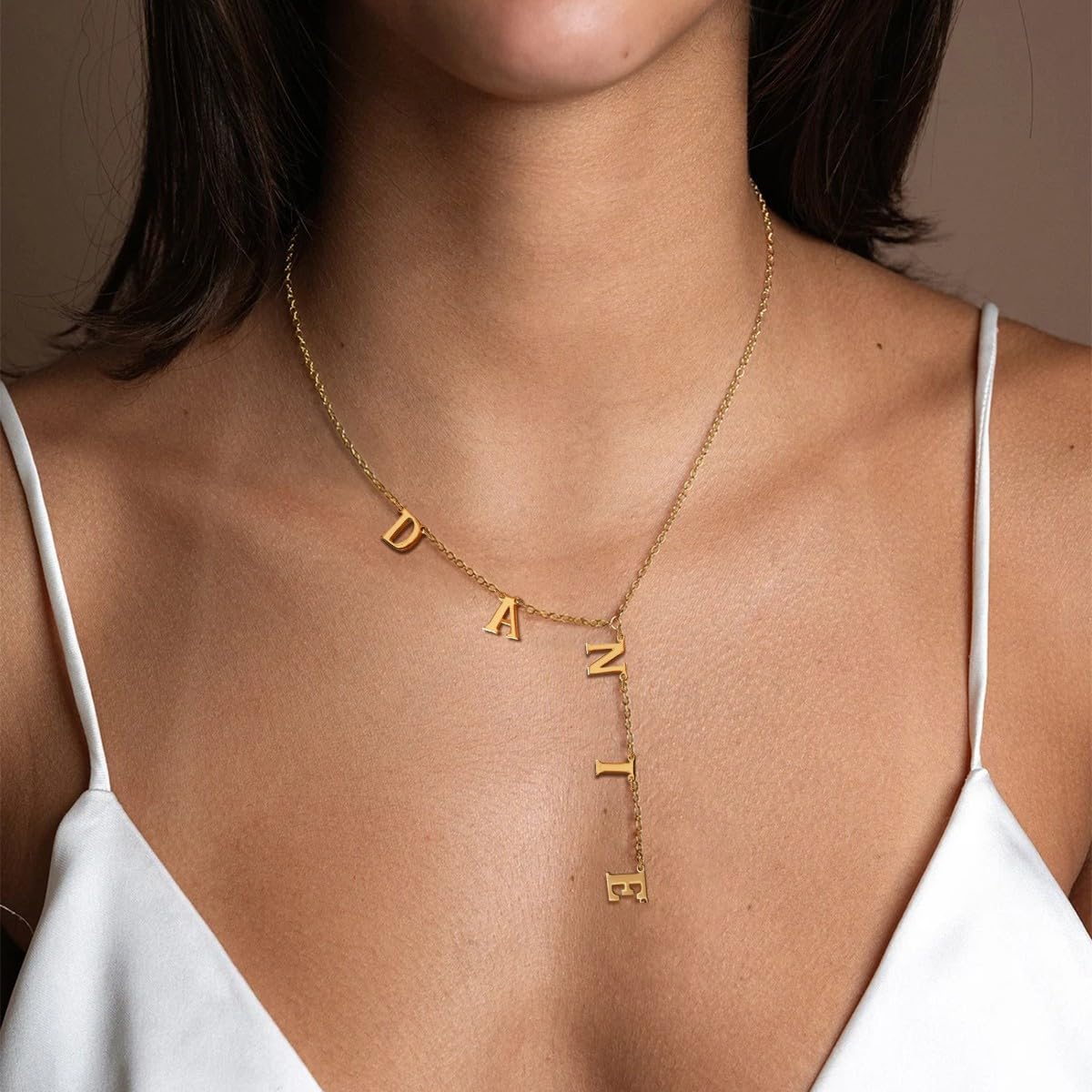 Lariat Name Necklace for Women, Personalized 18K Gold Long Y-Shaped Necklace Pendant with Letter Initial Family Choker Nameplate Necklace Mother's Day Jewelry Gift for Mom, Wife (Letter Necklace)