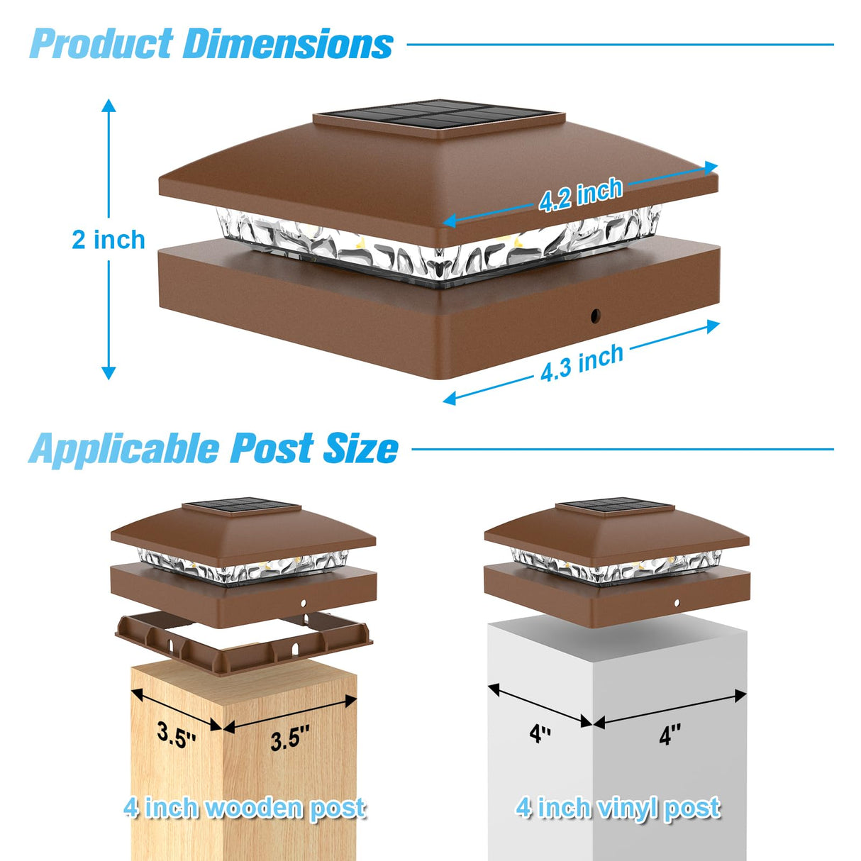 VOLISUN 4x4 Solar Post Cap Light 16pack,Solar Fence - Post Lights Brown Outdoor Waterproof for Wooden/Vinyl Post, with Warm White for Deck