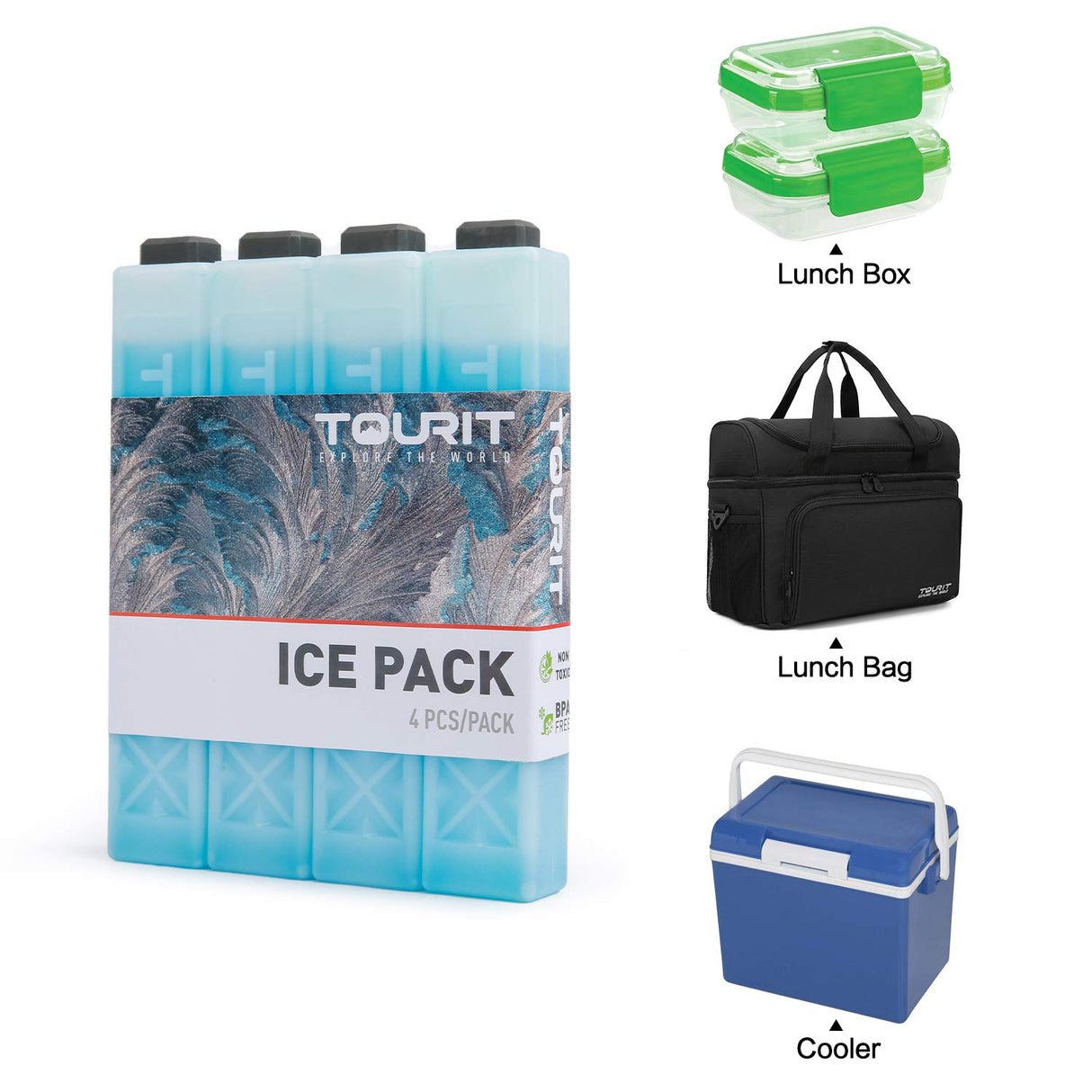 TOURIT Ice Packs for Coolers, 8 Pack Reusable Long Lasting Freezer Packs for Lunch Bags/Boxes, Cooler Backpack, Camping, Beach, Picnics, Fishing and More, Blue