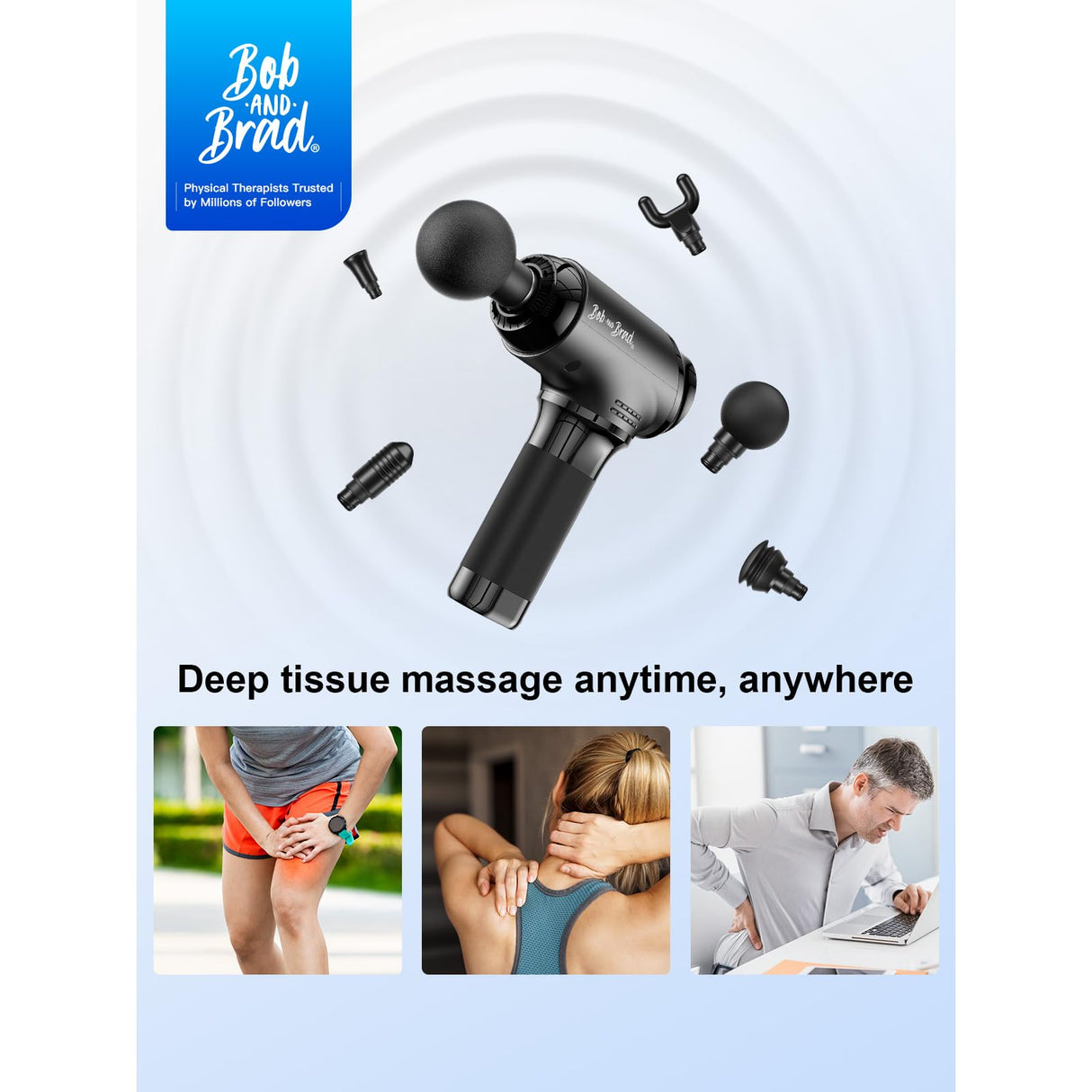 BOB AND BRAD T2 Massage Gun, Deep Tissue Percussion Muscle Massage Gun for Back and Neck, Upgraded 4000 mah Battery, Handheld Electric Back Massager for Athletes Pain Relief, FSA and HSA Eligible