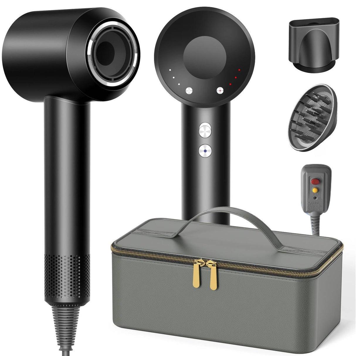 Hair Dryer with Carry Case, 160000 RPM Professional High-Speed Blow Dryer 200 Millions Negative Ionic Care Hair Dryer for Fast Drying, Low Noise Hairdryer, Travel with Magnetic Diffuser&Nozzle, Black