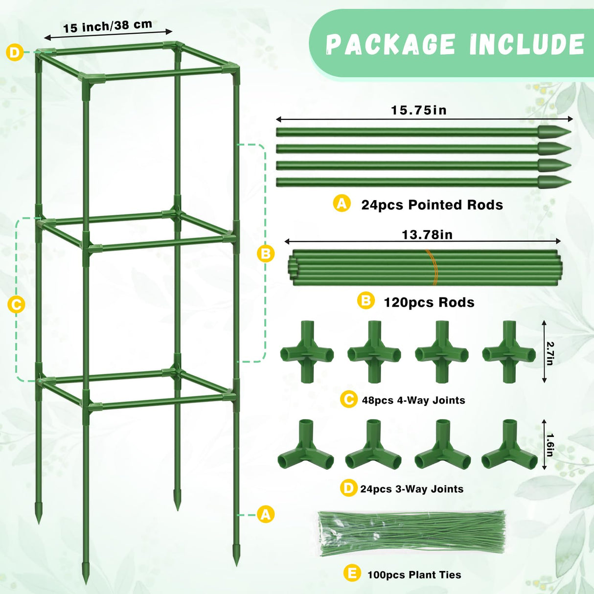 Riare 6 Pack 45in Square Tomato Cages for Garden, Heavy Duty Tomato Trellis
