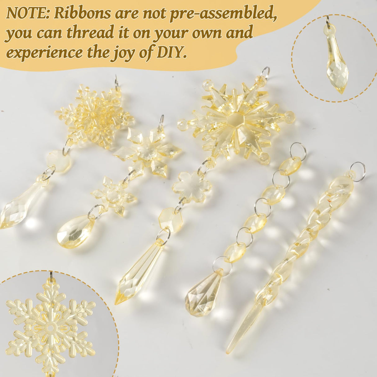 18pcs Crystal Christmas Ornaments for Christmas Tree Decorations-Gold Hanging Acrylic Snowflake and Icicle Ornaments with Drop Pendants for New Year Party Decorations Supplies