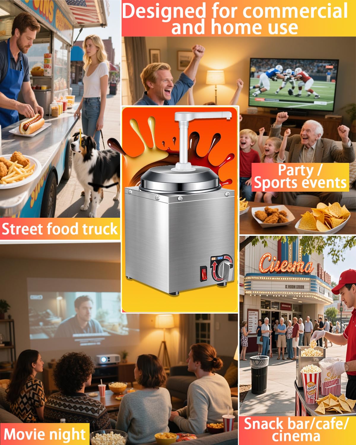 Nacho Cheese Dispenser - 2.8 Qt Nacho Cheese Warmer Machine with Pump, Stainless Steel Hot Fudge Sauce Warmer W/6-Level Temperature Adjustment,Syrup Hot Fudge Dispenser for Hot Fudge Cheese Caramel