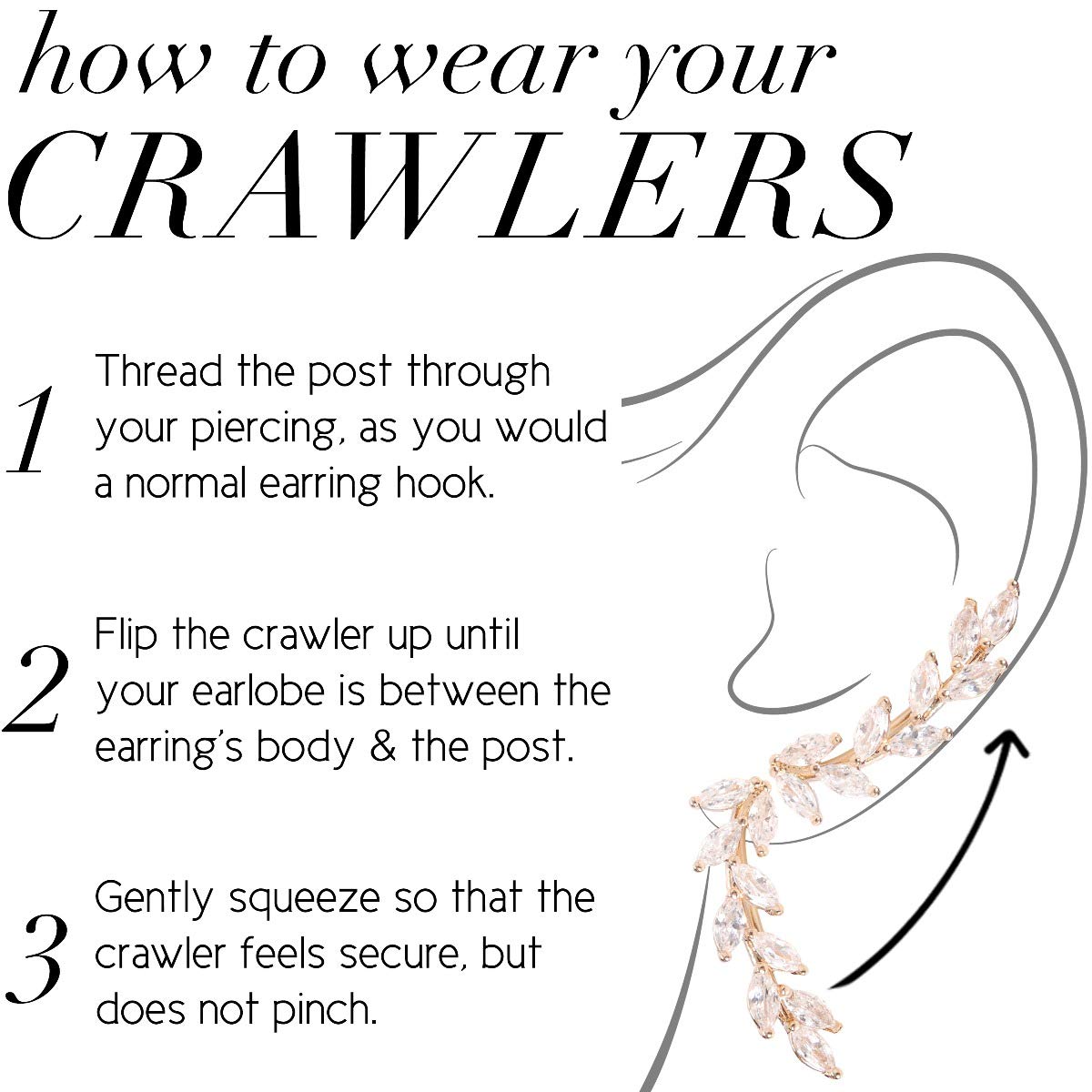 CZ Ear Climber Earrings for Women, 14K Gold Plated Dainty Leaf Crawler Cuff