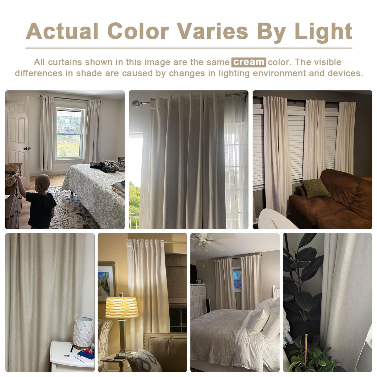 Linen Total Blackout Curtains for Bedroom Living Room 84 Inch, Cream