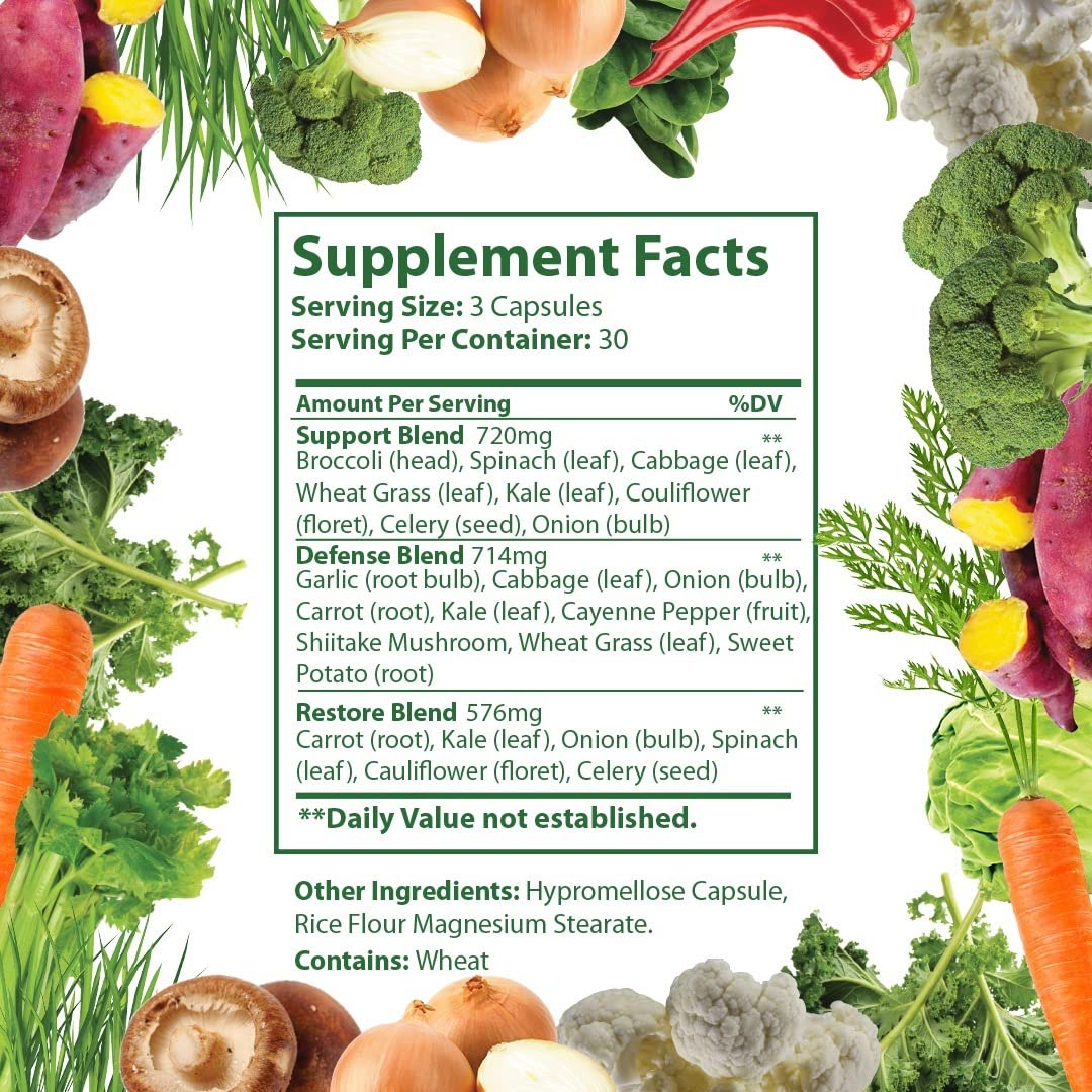 Just Ripe Nutrition Fruits and Veggies Supplement - 90 Fruit and 90 Vegetable Capsules - 100% Whole Natural Superfood - Filled with Vitamins and Minerals - Supports Energy Levels (2 Pack)