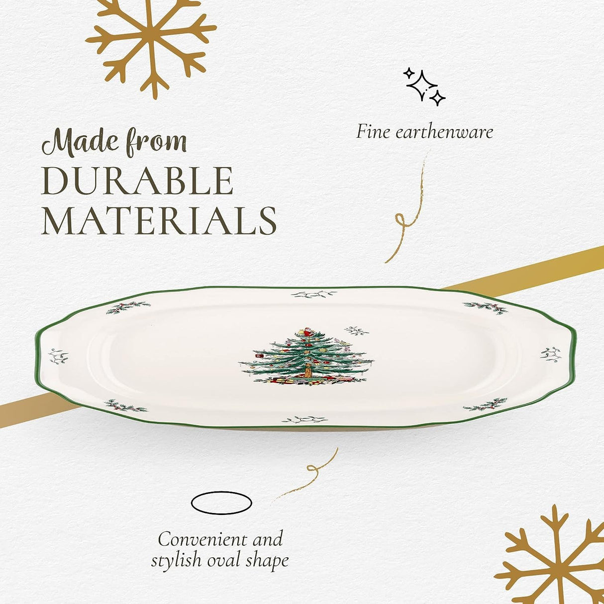 Spode Christmas Tree Sculpted Octagonal Platter, 14-Inch Holiday Serving Platter for Meats, Cheeses & Desserts, Dishwasher & Microwave Safe Christmas Dinnerware with Iconic Tree Design