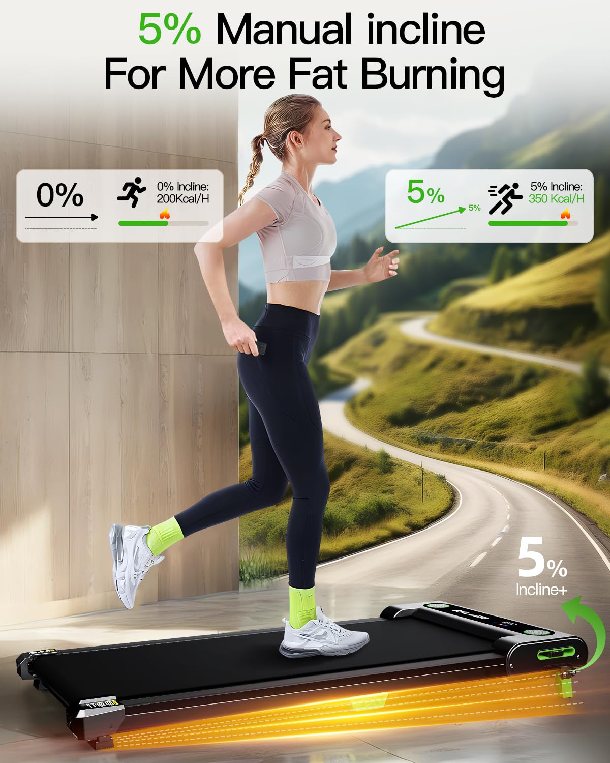 AKLUER Walking Pad with Incline, Incline Treadmills for Home, 2.5 HP Under Desk Treadmill Small with Remote Control, Walking Pad Small Treadmill with LED Display