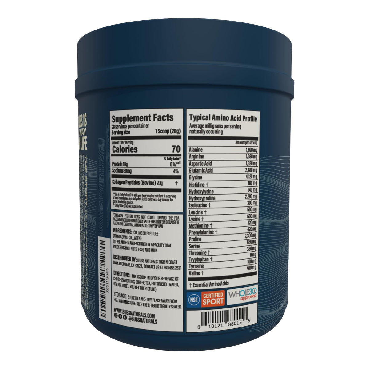 BUBS Naturals Collagen Peptides Powder, Collagen for Women & Men, Hydrolyzed Peptides, Unflavored Pasture Raised Grass Fed, Paleo Keto Friendly, Supports Hair Skin & Joint Health (20 oz) 28 Servings