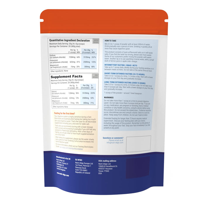 Nutri-Align Fasting Salts Electrolytes Powder | 400g Sodium Potassium Magnesium Electrolytes | Pure Unflavoured Electrolytes for Extended and Intermittent Fasting | Sugar Free & Filler Free