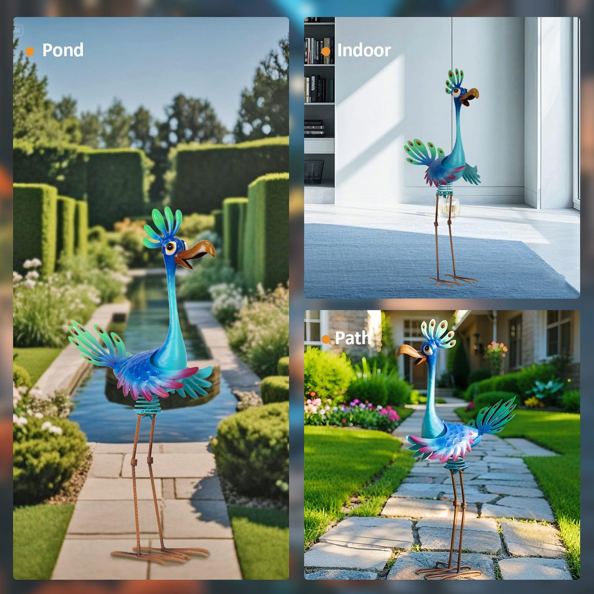 Natelf Metal Bobbing Peacock Garden Outdoor Statue 26in for Yard Patio