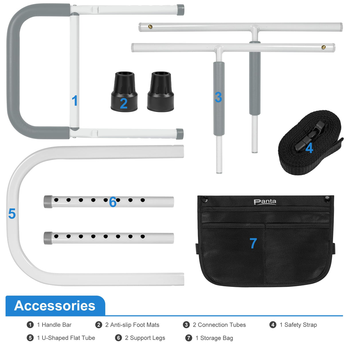 Panta Bed Rails for Elderly Adults Safety, Adjustable Bed Assist Rails for Seniors, Bed Side Rails with Support Legs and Storage Pocket, Portable Bed Cane Fit King, Queen, Full, Twin Bed, Grey