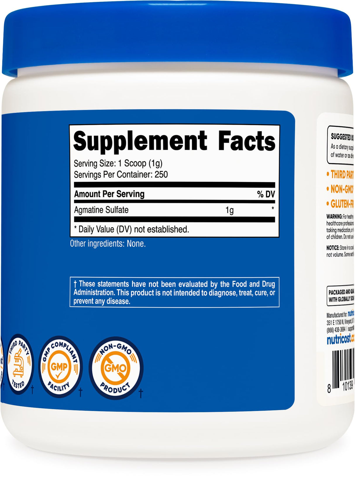 Nutricost Pure Agmatine Sulfate Powder - 250 Grams