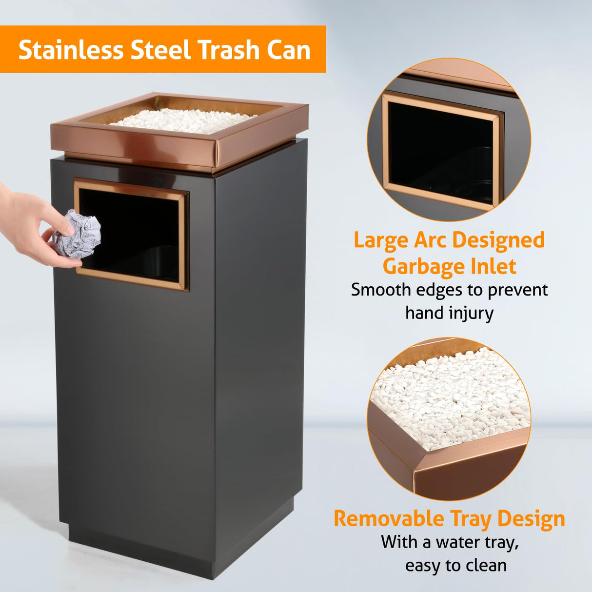 WICHEMI Commercial Outdoor Trash Can with Lid, 7 Gallon Stainless Steel Trash Bin with Removable Inner Bucket for Office Hotel Lobby Patio