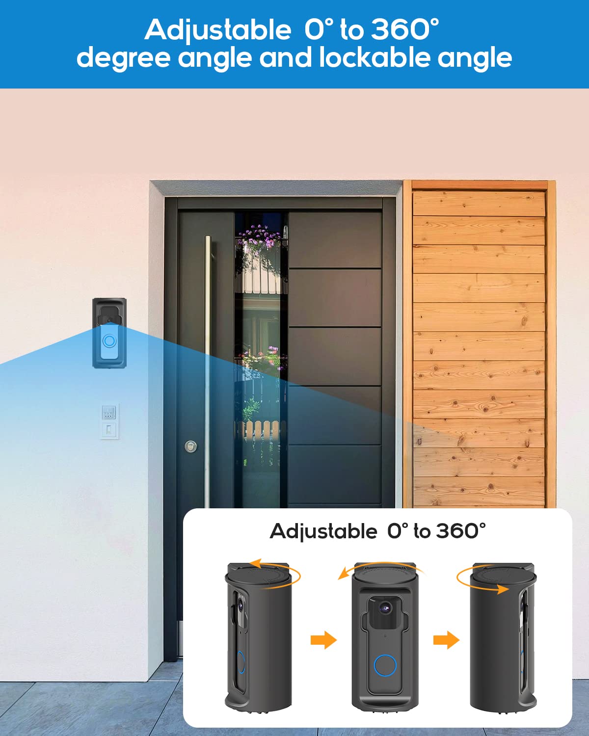 Anti-Theft Video Doorbell Mount,Adjustable 360° Degree Doorbell Angle No-Drill Mount Compatible with Ring Battery Doorbell /Plus/Pro Video Doorbell Upgrade Corner Kit for Houses,Apartments