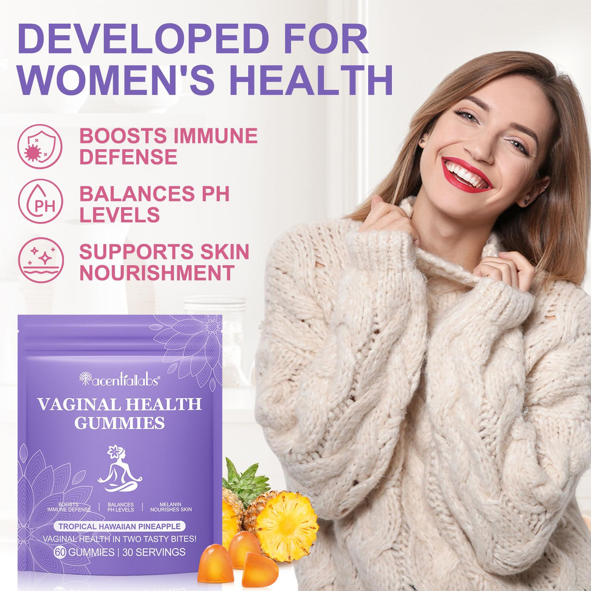 Vaginal Probiotics for Women, Vital Source Feminine Gummies, pH Balance for Women, Premium Feminine Balance Gummies, Promotion of Womens Health - 60 Gummies