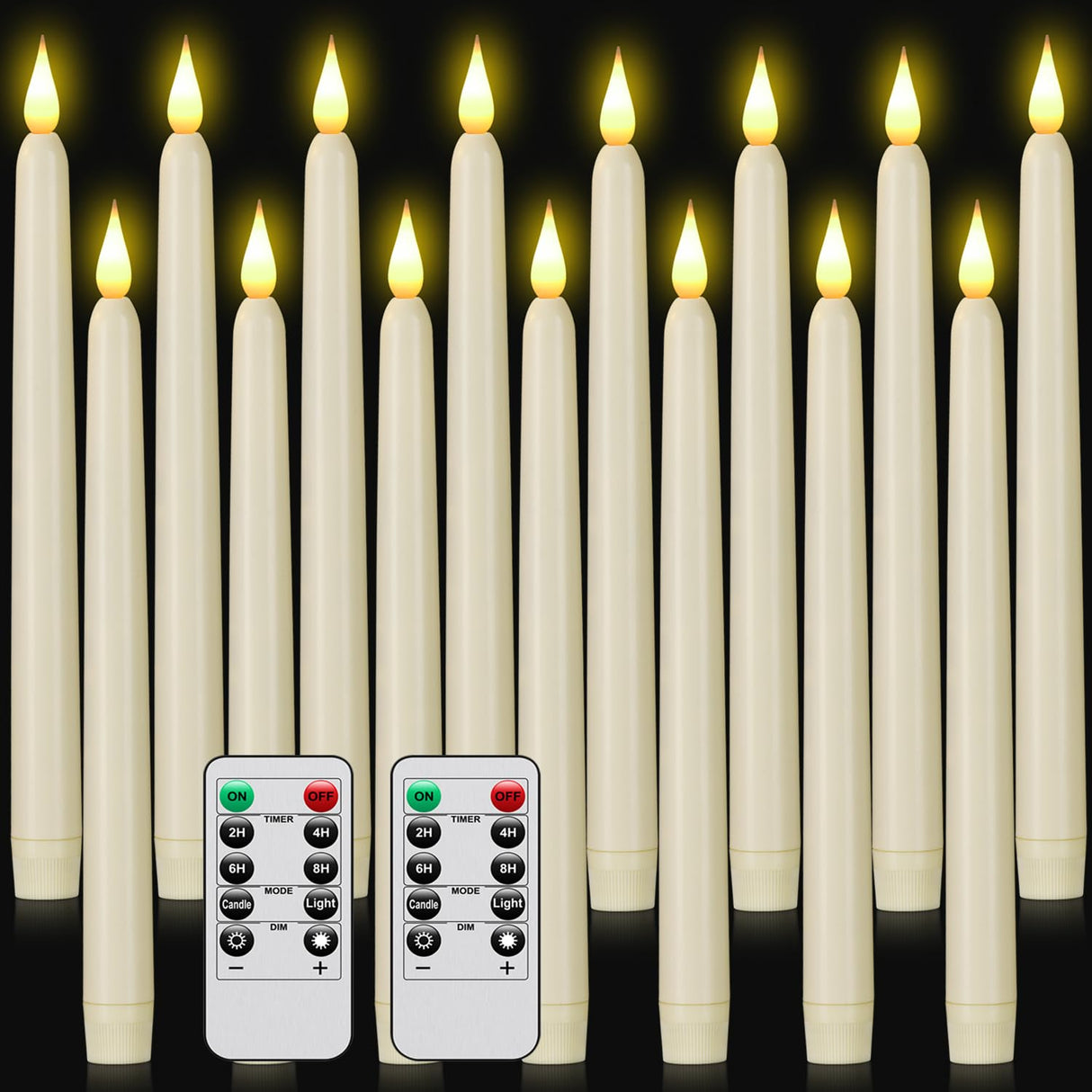 Hanzim Flameless Taper Candles with Remote Control,15pack Dripless Plastic LED Candles,Flickering Battery Operated,9.2'’Classic Tall Candle for Wedding,Party,Halloween,Christmas,Home Decor (Ivory)