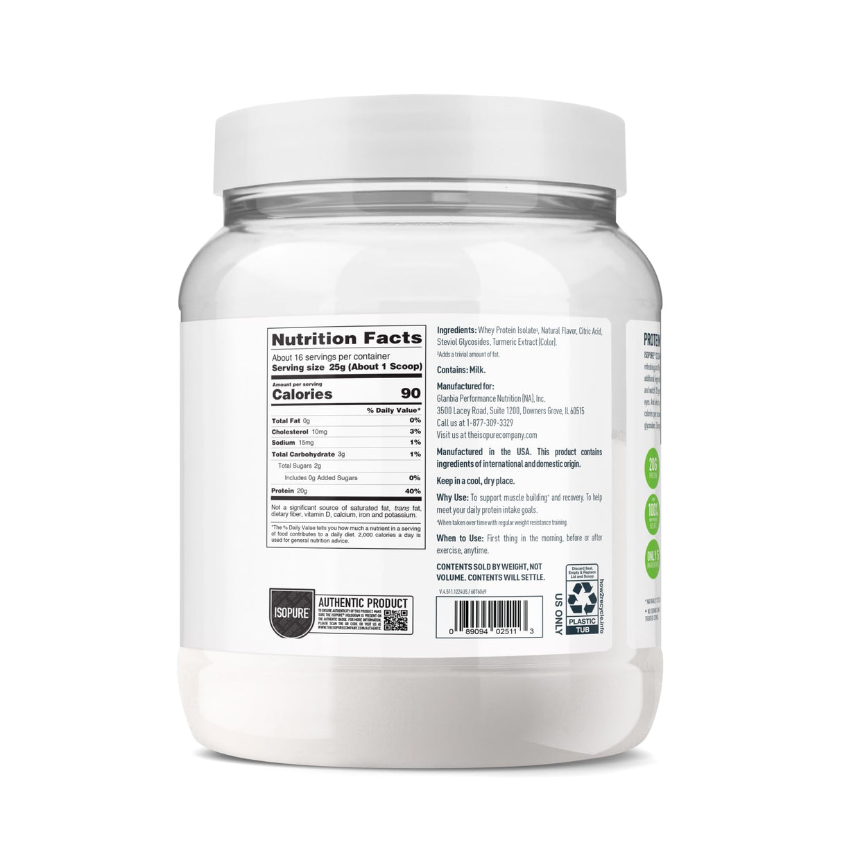 Isopure Clear Whey Isolate Protein Powder, Lactose Free, Gluten Free, Naturally Flavored, Mango Lime, 20g Protein Per Serving, 14.1 Oz, 16 Servings (Packaging May Vary)