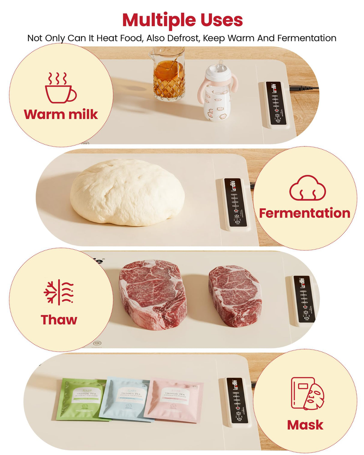 Extra Large Food Warming Mat for Countertop (XXXL 40”x16”) - Full-Surface Heating Pad with 4 Temps Settings, Ideal for Buffet Party Food Warmer, Roll-Up Electric Warming Tray for All Gathering, Beige