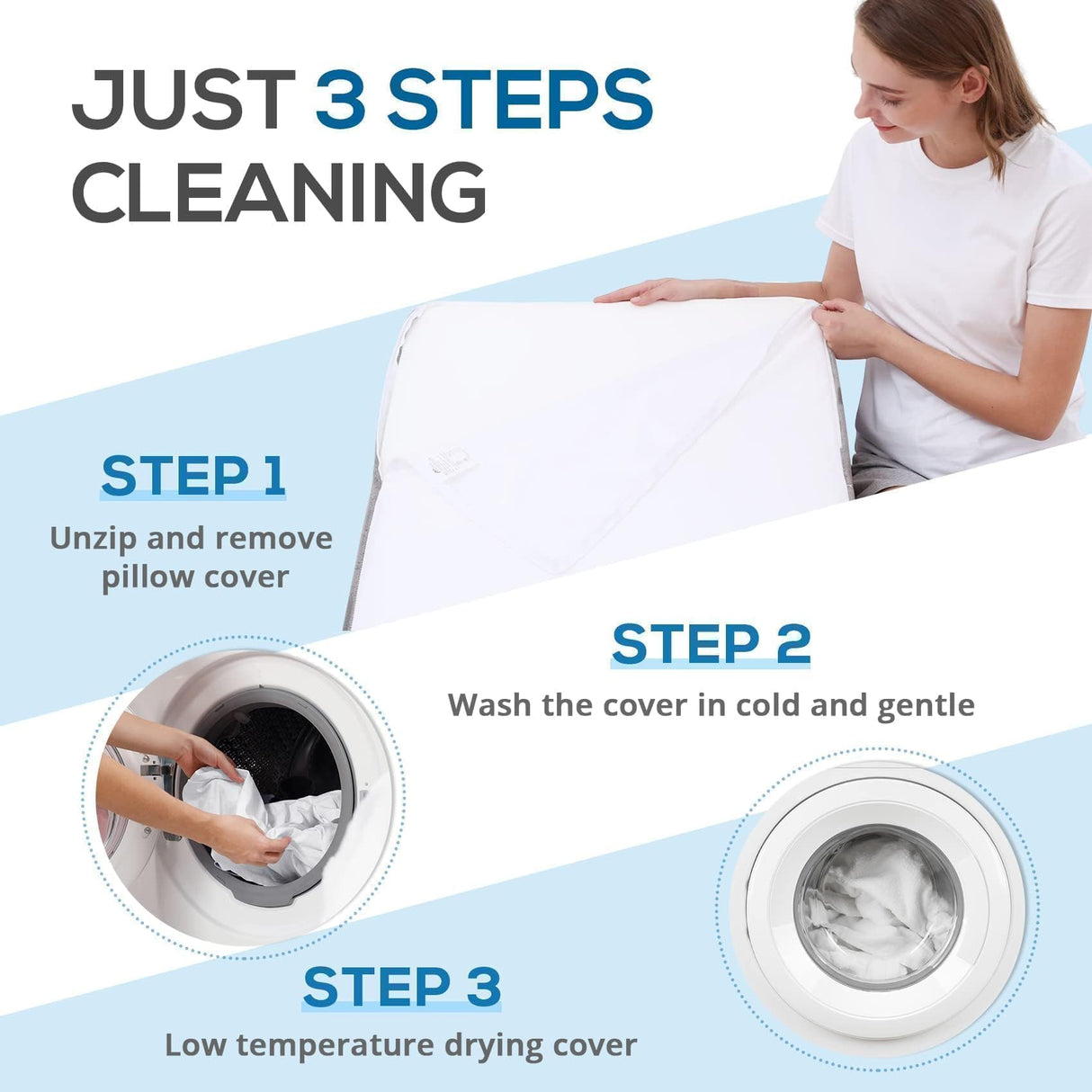 Sasttie Wedge Pillow, 12 Inch Memory Foam Bed Wedge Pillow for Sleeping, Acid Reflux, Back Pain, Post Surgery, and Snoring, Designed with Washable Cover, Cool Gray