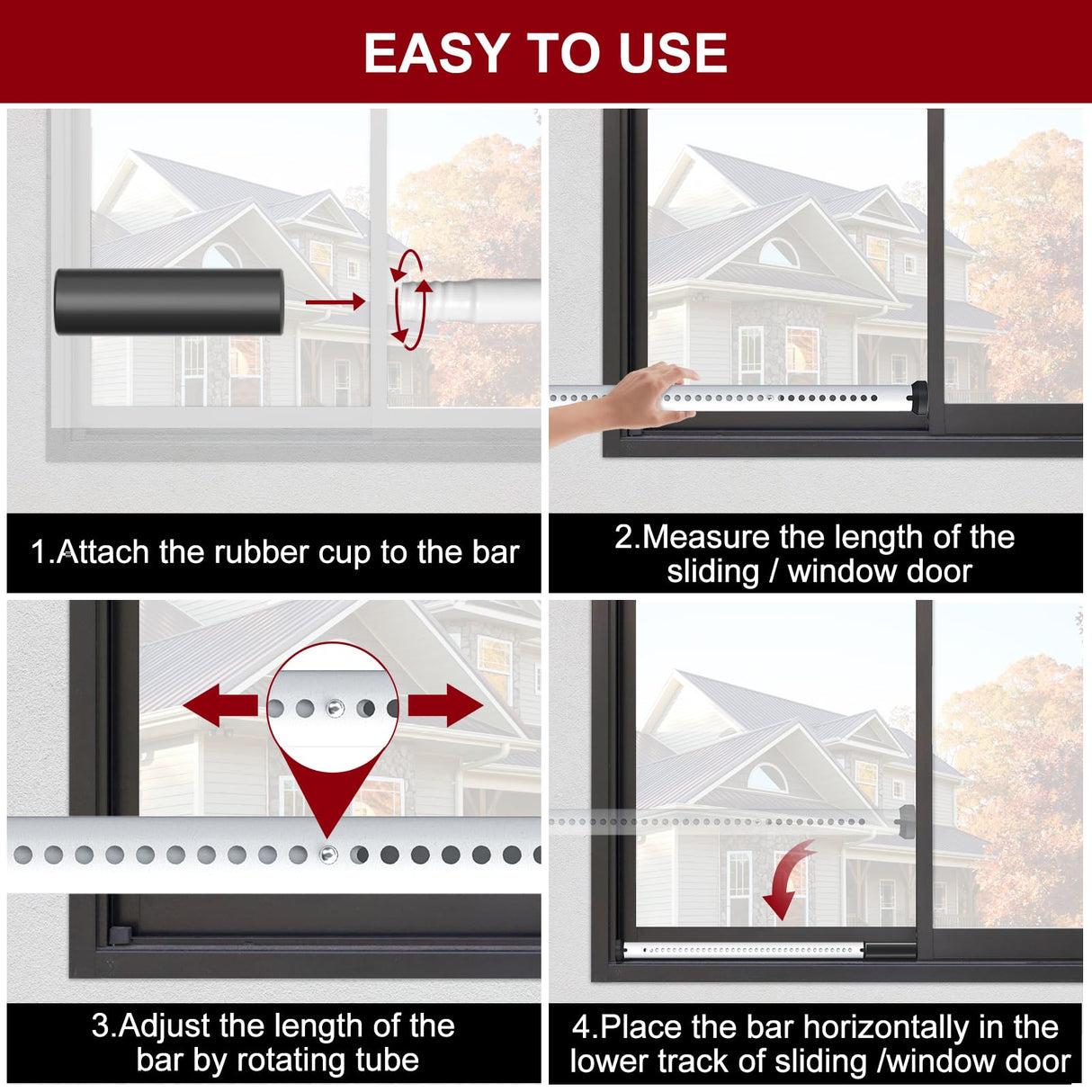 AceMining Sliding Door Security Bar,Heavy Duty Sliding Patio Door Lock Bar, 20-50inch Adjustable Multi-use Window Security Bars, Sliding Door Stopper,White,1Pack