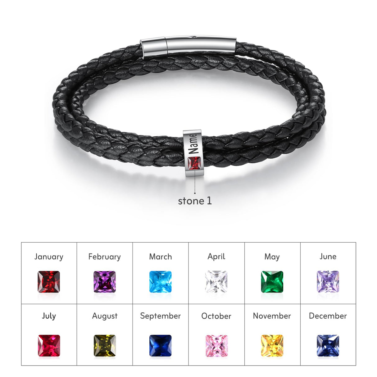 Jewelstruck Fathers Day Custom Bracelet for Men Personalized Leather Bracelets Customized Beads Engraved 1-8 Birthstone Names Jewelry Gifts for Men Husband Christmas Valentines
