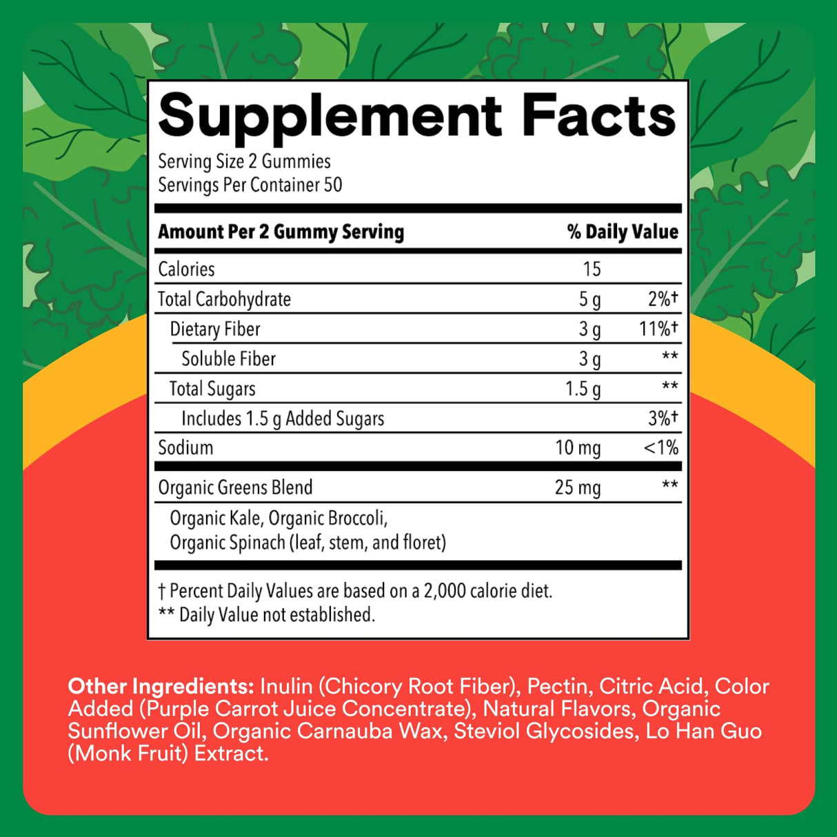 SmartyPants Kids Fiber & Veggies: Prebiotic Fiber Gummies for Kids, Fiber Supplement with Inulin, Organic Green Veggie Blend, Vegan, Gluten Free, Mixed Berry Flavor, 60 Count (30 Day Supply)