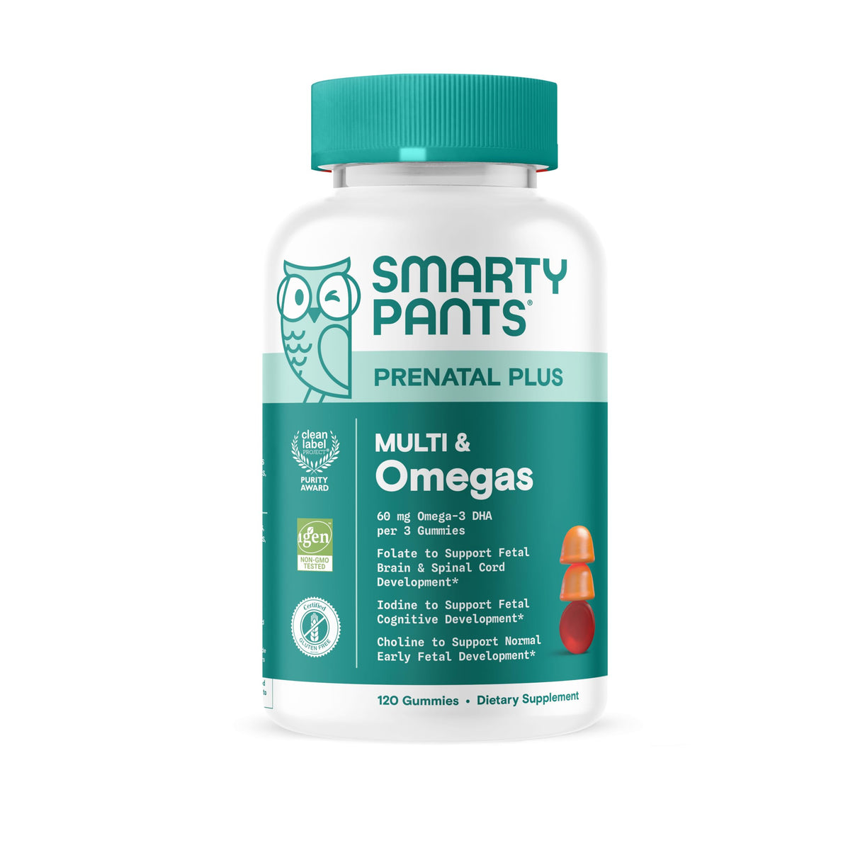 SmartyPants Prenatal Multivitamin Gummies - Improved Formula: Omega 3 (DHA/EPA), Methylfolate, Biotin, Vitamin D3, C, Vitamin B12, B6, Vitamin A, K & Zinc, Gluten Free, 120 Count (40 Day Supply)