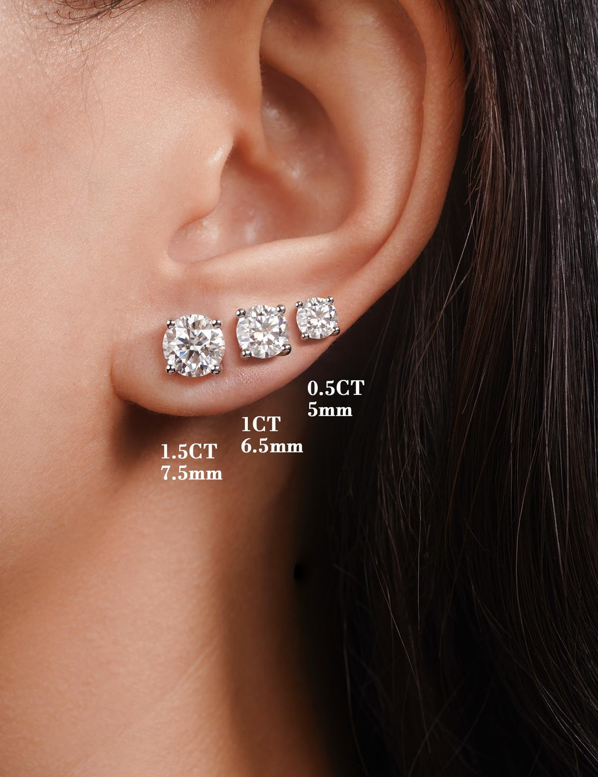 IMOLOVE Moissanite Stud Earrings with 0.6ct-3ct D Color Round Cut Lab Created Diamond Earrings in Sterling Silver with 18K White Gold Plated for Women Men-2