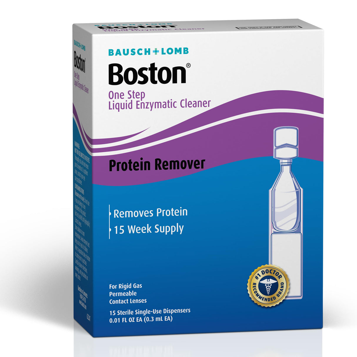 Boston One Step Liquid Enzymatic Cleaner, Preservative Free Protein Remover for Rigid Gas Permeable (RGP) Lens, Sterile Single-Use Dispensers, 15 Count