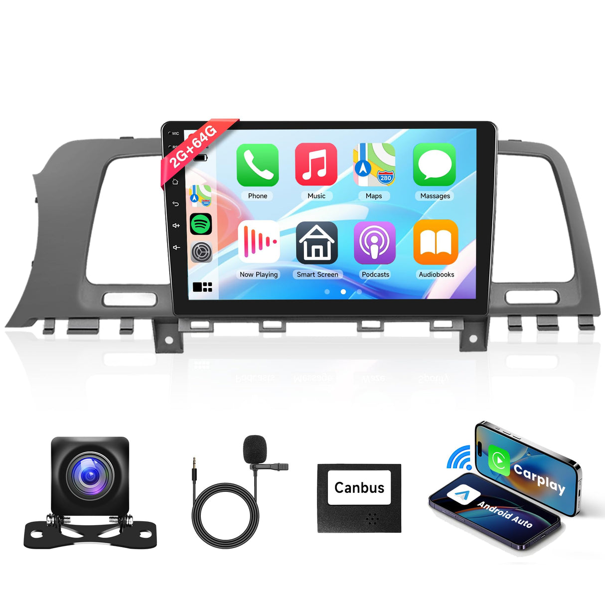 2+64G Android Car Stereo for Nissan Murano 2008-2014(LHD) Wireless Carplay Android Auto Car Radio, 9 inch Touch Screen Head Unit with Bluetooth Mirror Link WiFi GPS FM RDS EQ Backup Camera SWC MIC