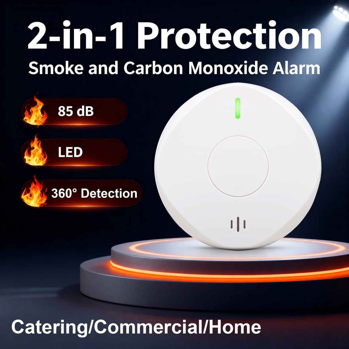Smoke Detector Carbon Monoxide Detector Combo 10 Year Battery, 2 in 1 Smoke Detector, LED Warning Light Indicators, White, 1 Pack