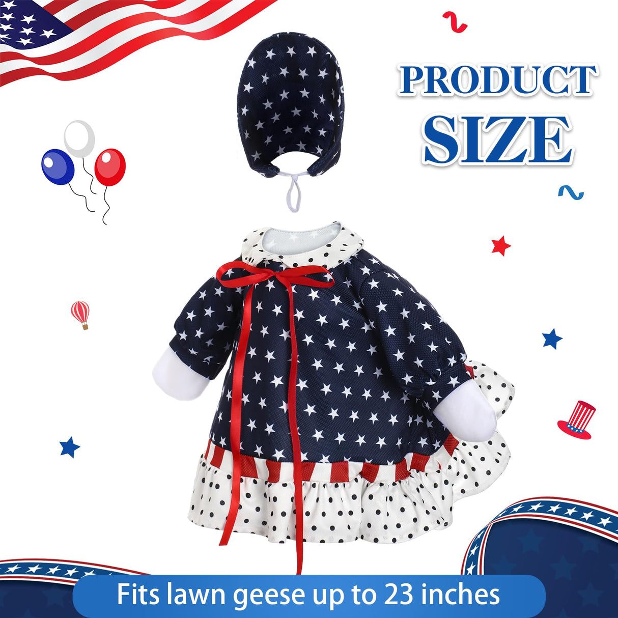 Yeyeplum 4th of July Goose Outfit Set for 23'' Plastic Lawn Porch Goose Statue Clothes Patriotic Skirt with Flag Independence Day Costume for 4th of July Outdoor Patio Yard Lawn(Star Pattern Hat)