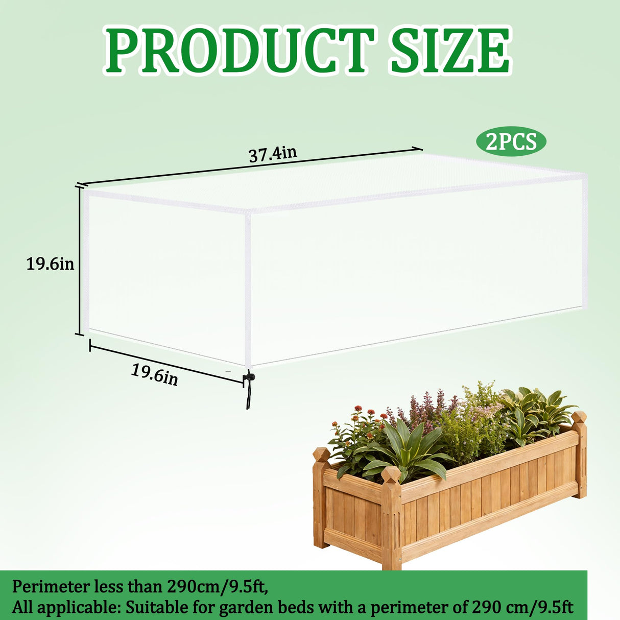 2 Pack Garden Netting for Raised Beds, 37.4" x 19.6" x 19.6" Garden Bed Insect Bird Netting Cover, Raised Garden Bed Plant Cover Mesh Pest Barrier Screen for Protecting Vegetables Fruits Flowers
