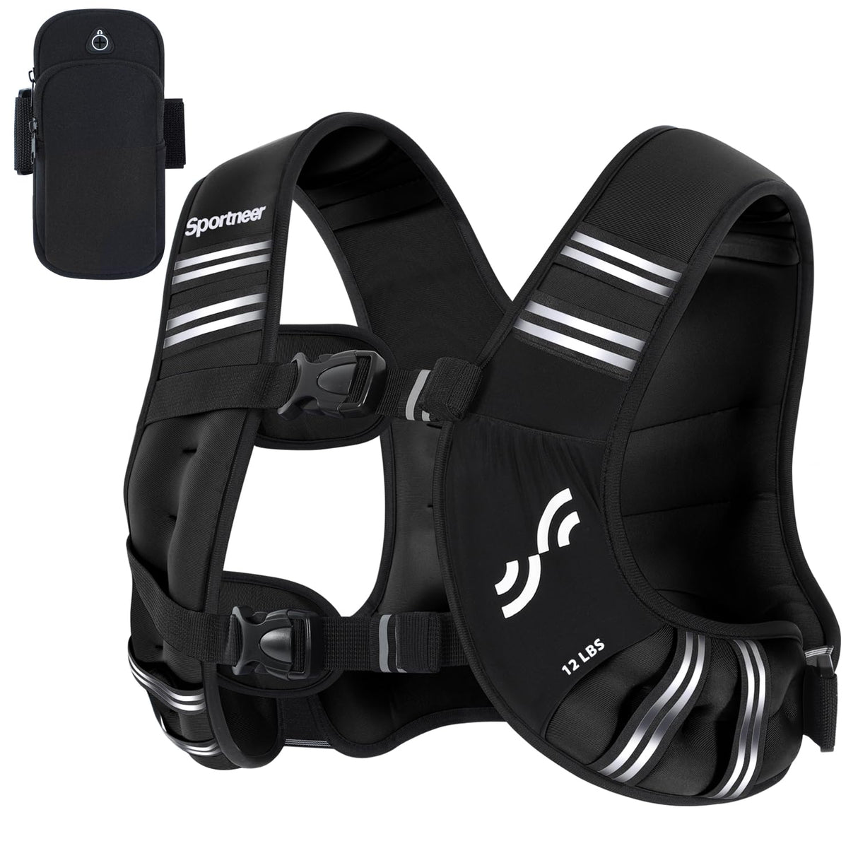 Weighted Vest for Men and Women: Sportneer 12lbs Weight Vest with Reflective Stripe Running Vest with Large Pocket for Cardio Workout Strength Training Fitness Muscle Building Weight Loss Weightlifting