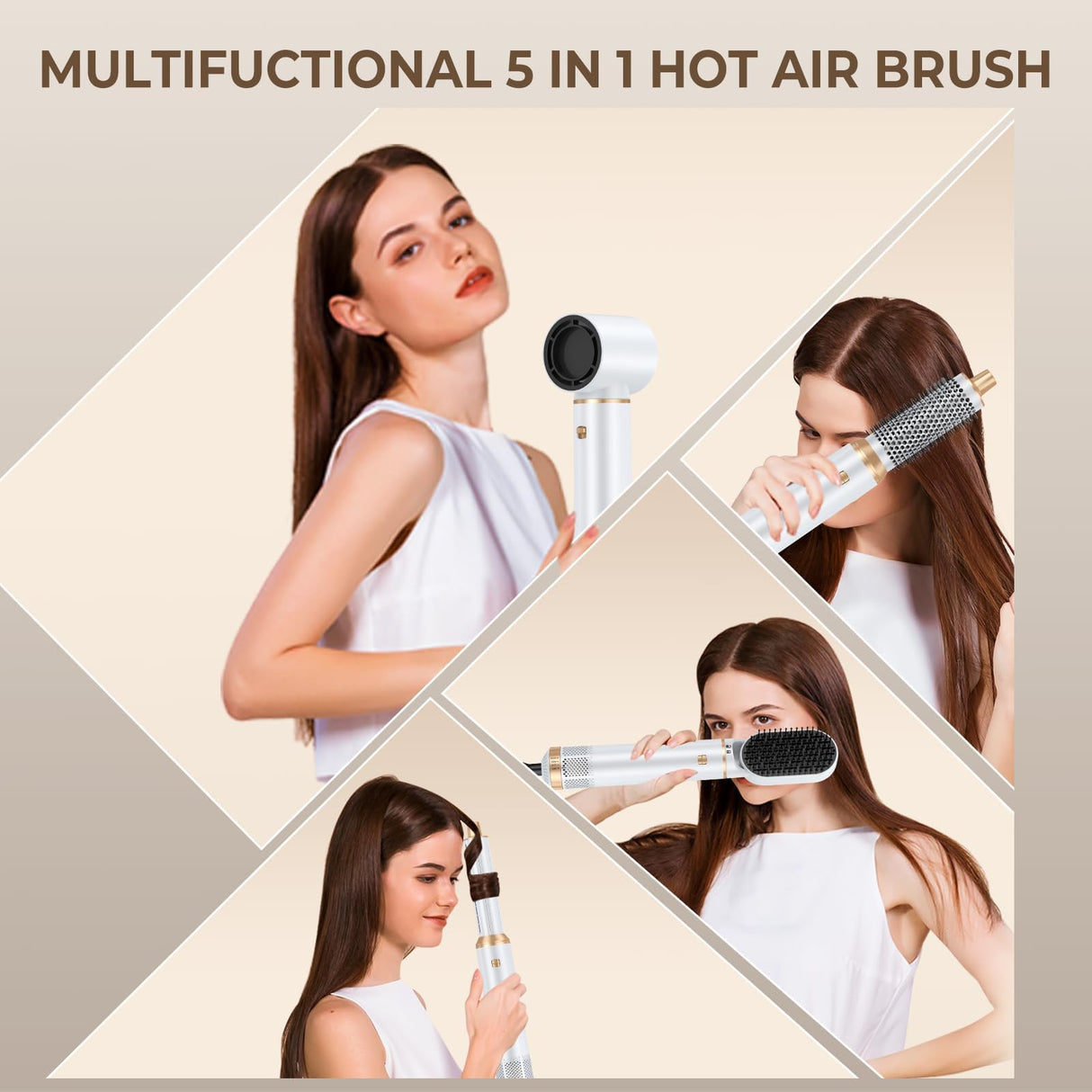 5 in 1 Blow Dryer Brush, Upgrade Hair Dryer Brush Air Curler Air Curling Wrap Styler, Detachable Hot Air Brush Negative Ion Curling Brush Iron, Hair Styling Tools for Drying Curling Straightening