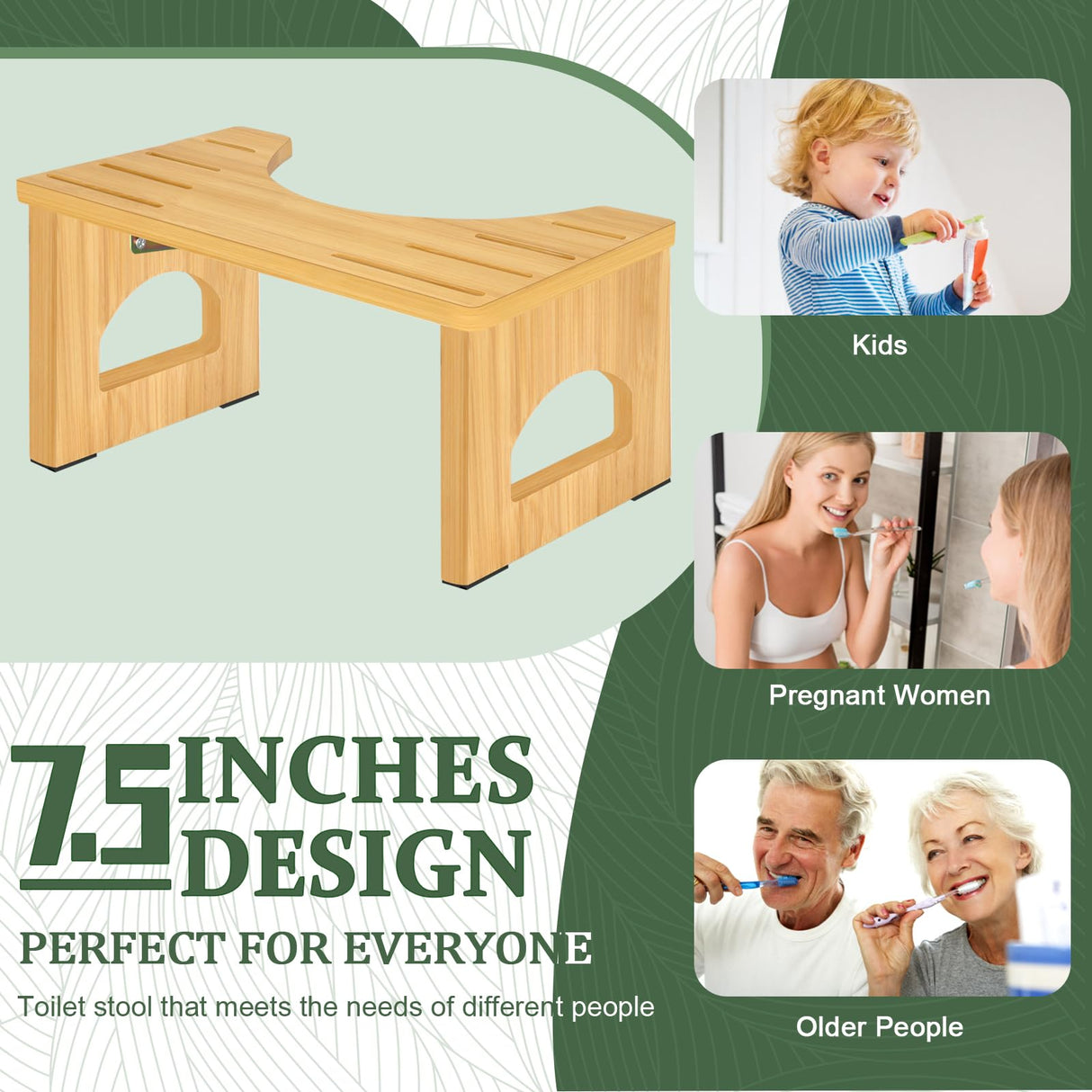 Foldable Toilet Stool, 7.5 Inch Poop Stool for Bathroom, Bamboo Toilet Stool Squat Adult, Collapsible Squatting Potty Stool with Non-Slip Strip - Improve Squatting Posture and Comfort, Wood