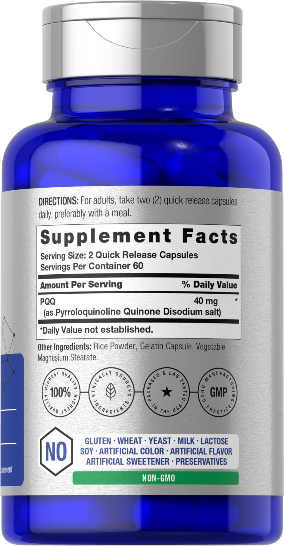Horbäach PQQ Supplement 40 mg | 120 Capsules | Maximum Strength | Non-GMO and Gluten Free Supplement | Pyrroloquinoline Quinone Disodium Salt
