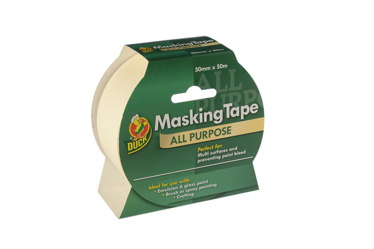 Duck Tape All Purpose Masking Tape, Indoor Decorating for Multi Surfaces Prevent Paint Bleed, Beige, 50mm x 50m