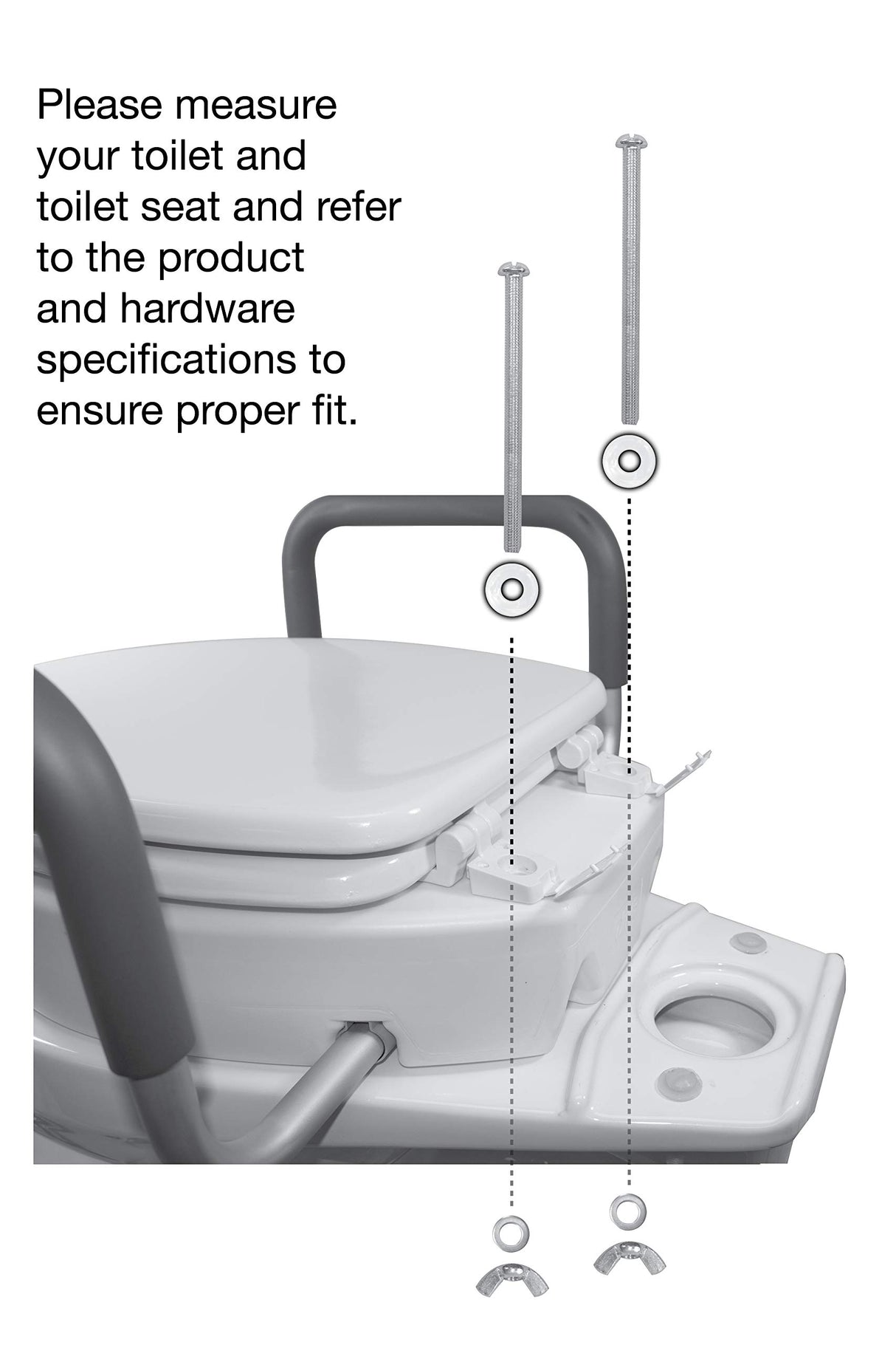 Essential Medical Supply Raised Elevated Toilet Seat Riser for an Elongated Toilet with Padded Aluminum Arms for Support and Compatible with Existing Seat, Elongated, 19 x 14 x 3.5