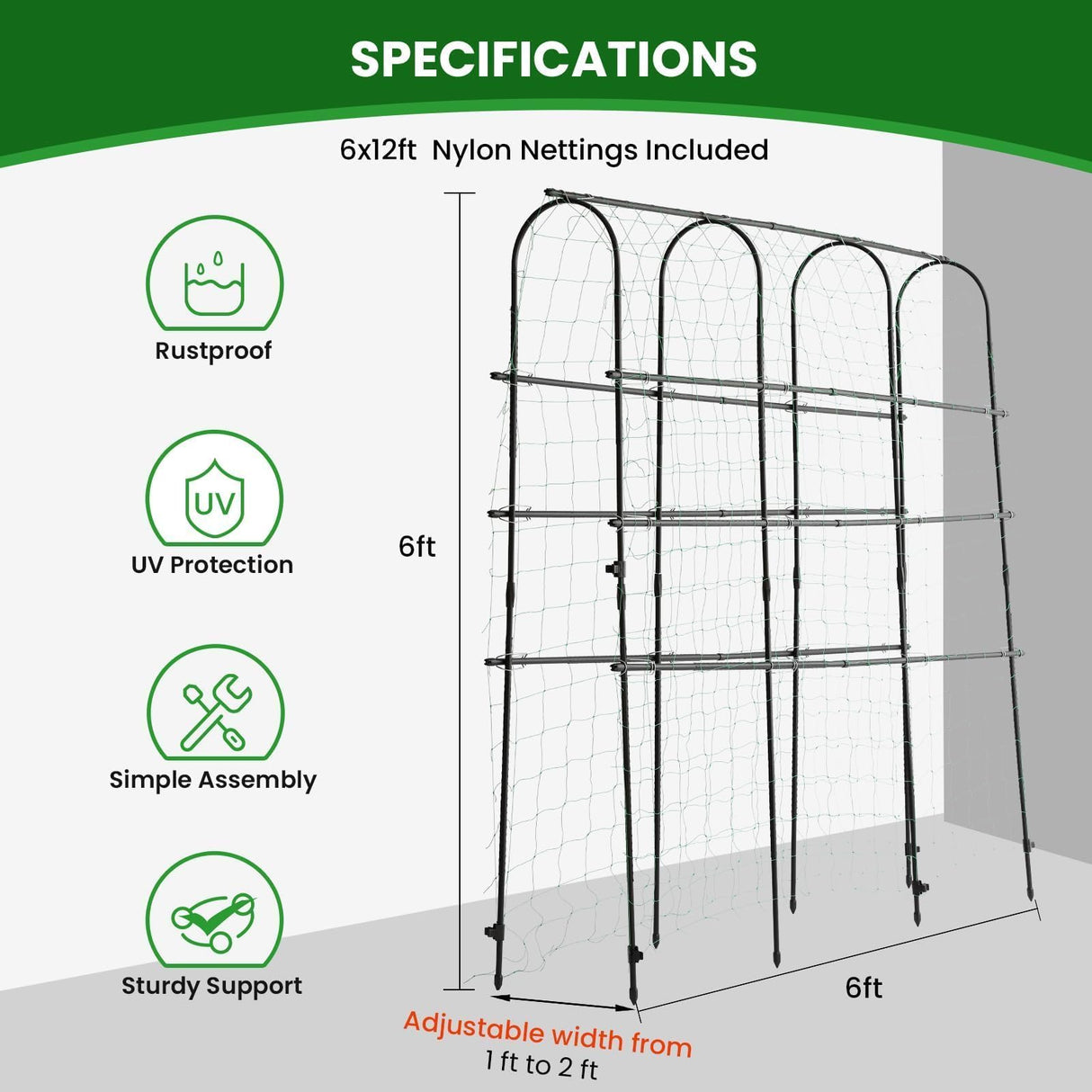 OTOSUNNY 72"x72" Garden Arch Trellis for Climbing Plants, Black