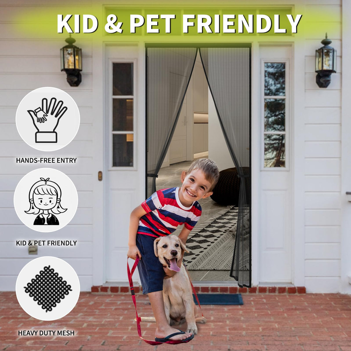 Magnetic Screen Door - Fits Door Opening 40 x 96 in, Actual Screen Size 42"x97", Hands Free Mesh Partition, Heavy Duty Curtain Keeps Bugs Out, Frame Hook & Loop, Pet and Kid Friendly