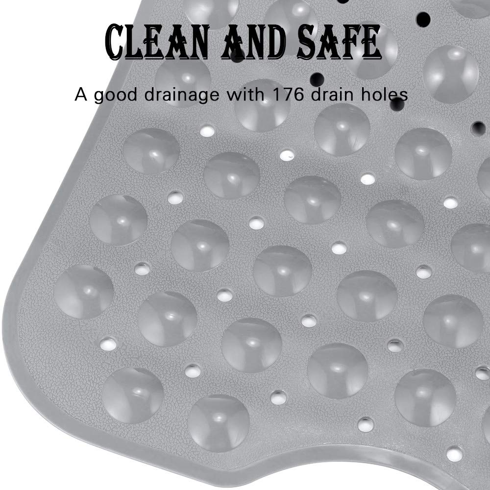YINENN Bath and Shower Safety Mats 40x16 inch, Non Slip with Suction Cups for Bathroom Stall and Tub Floor, Extra Large and Machine Washable, Drain Holes Keep Bathtub Clean, Grey