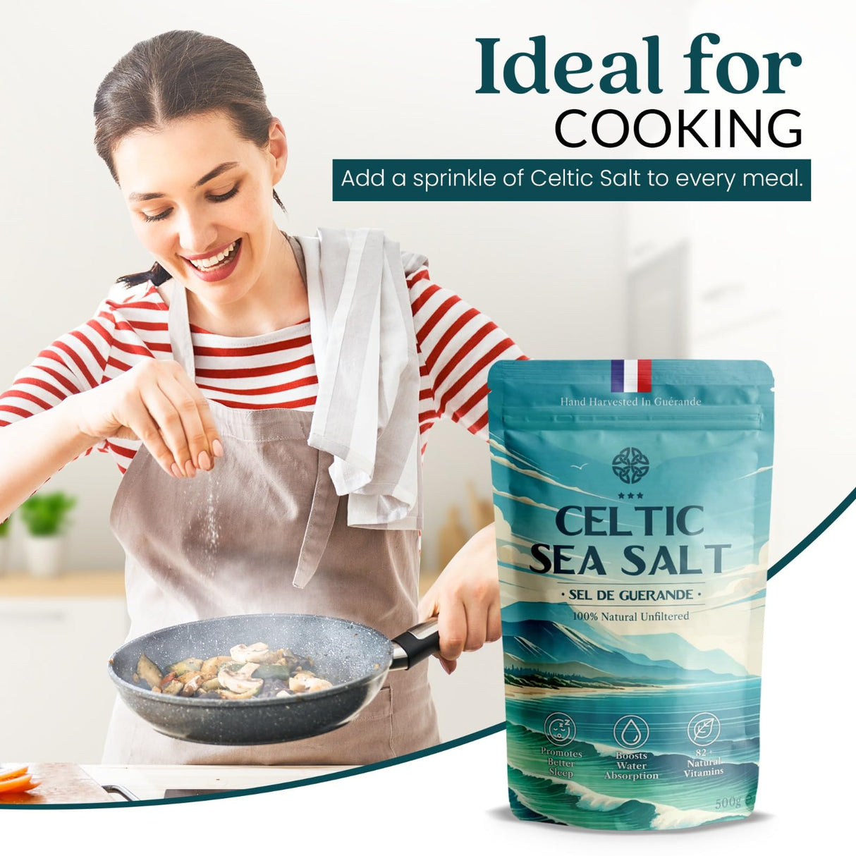 4 Pack Celtic Sea Salt 500g | 100% Organic Unfiltered | 82+ Natural Minerals | Hand Harvested in Guerande, France | Coarse Grey | 500g